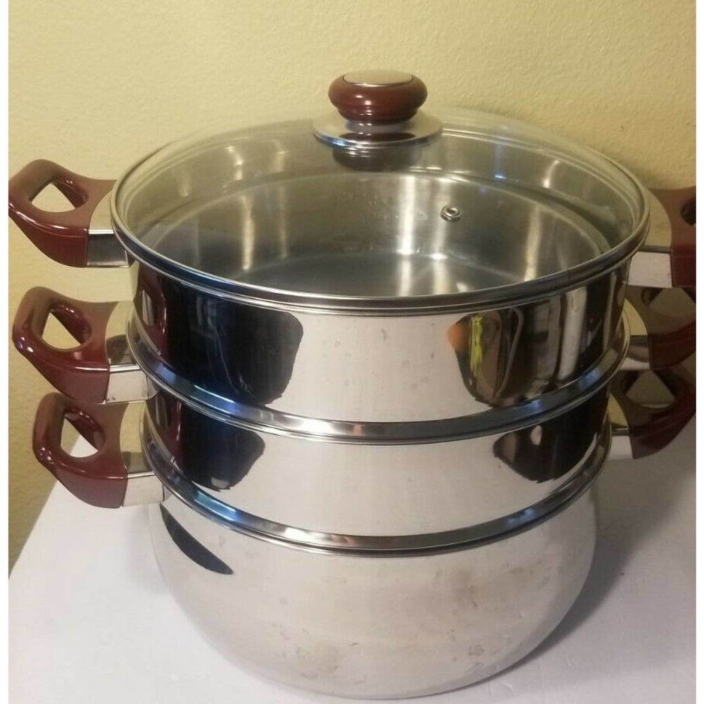 3-Layers Stainless Steel Steamer Cookware Helperware 28cm Near Mint